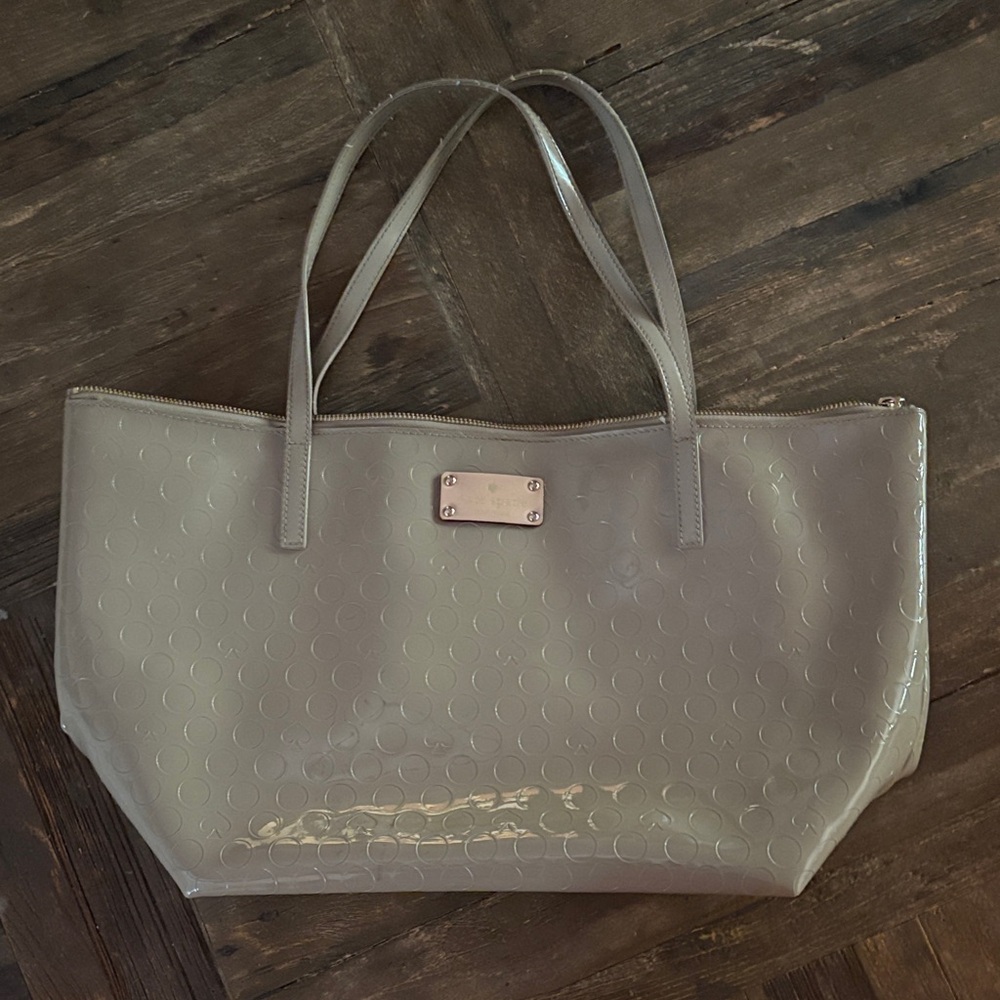 Kate Spade Neutral Patent Tote Bag with Subtle Texture